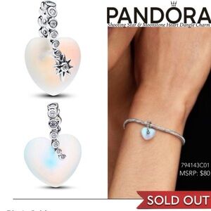 Pandora Shooting Star & Moonstone Heart Dangle Charm w/box